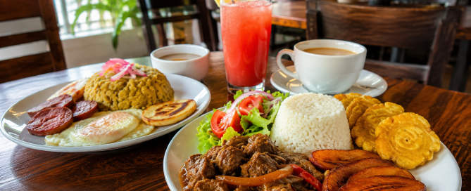 Dominican cooking with slow-cooked meats, seasoned rice, crispy plantains, savory breakfast favorites, and refreshing drinks