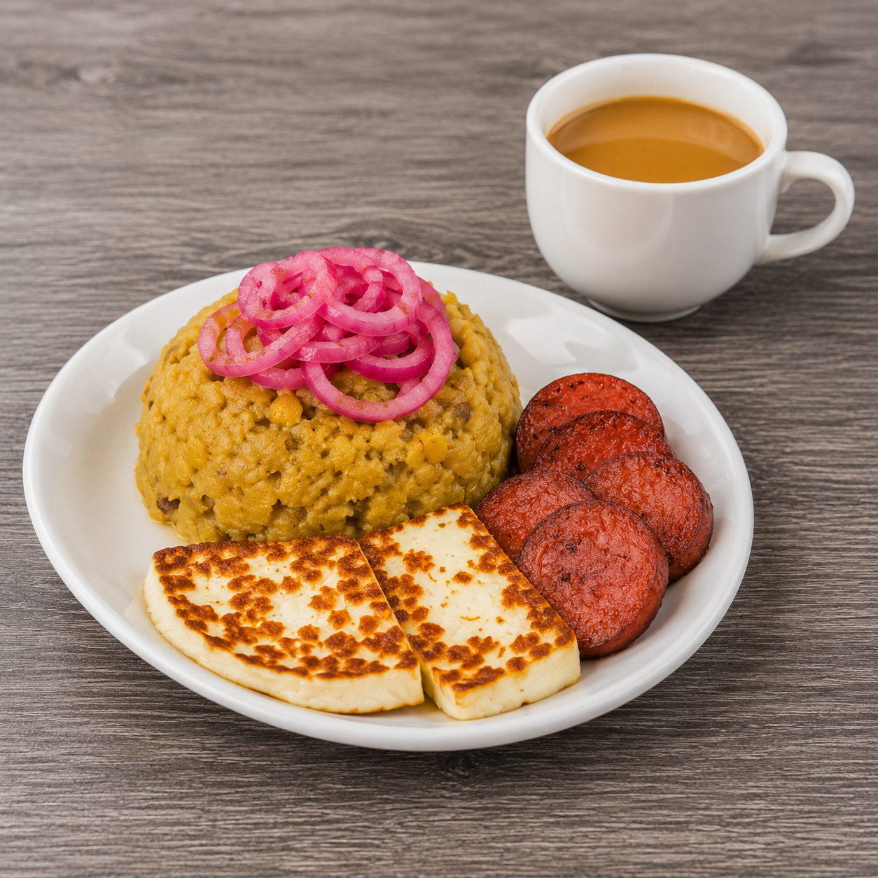 Mangú, Tres Golpes, and café con leche at The Dominican Spot in Lake Worth Beach